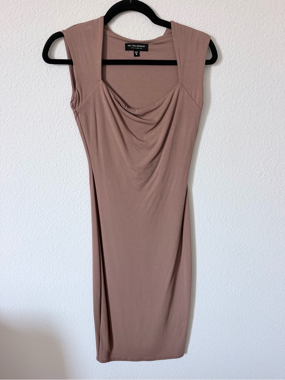 See You Monday Dusty Mauve Sleeveless Drape Neck Midi Dress